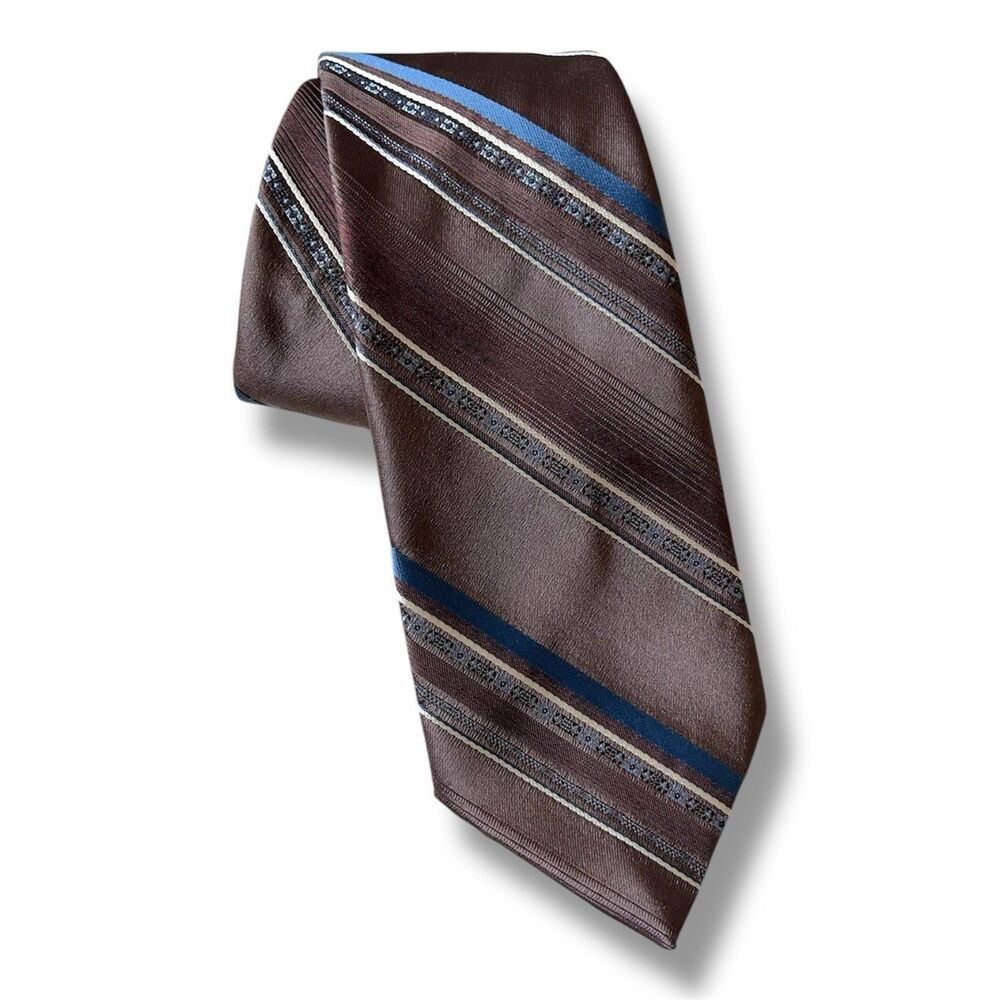Vtg Fashion Collection Sears Brown Blue & White Lines Tie 55” X 3” Men’s Tie